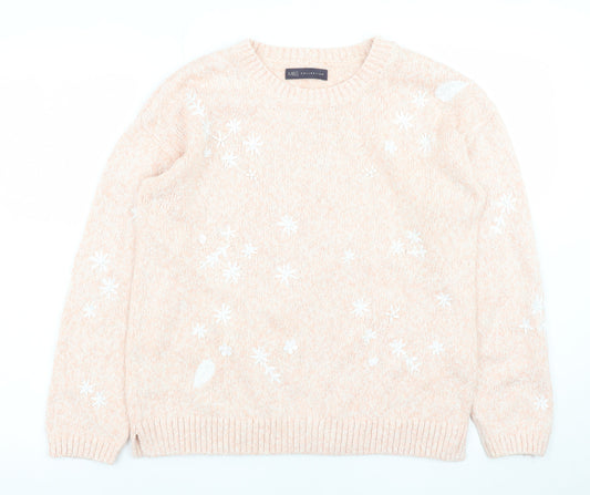 Marks and Spencer Women Beige Floral Embroidered Jumper Size 14