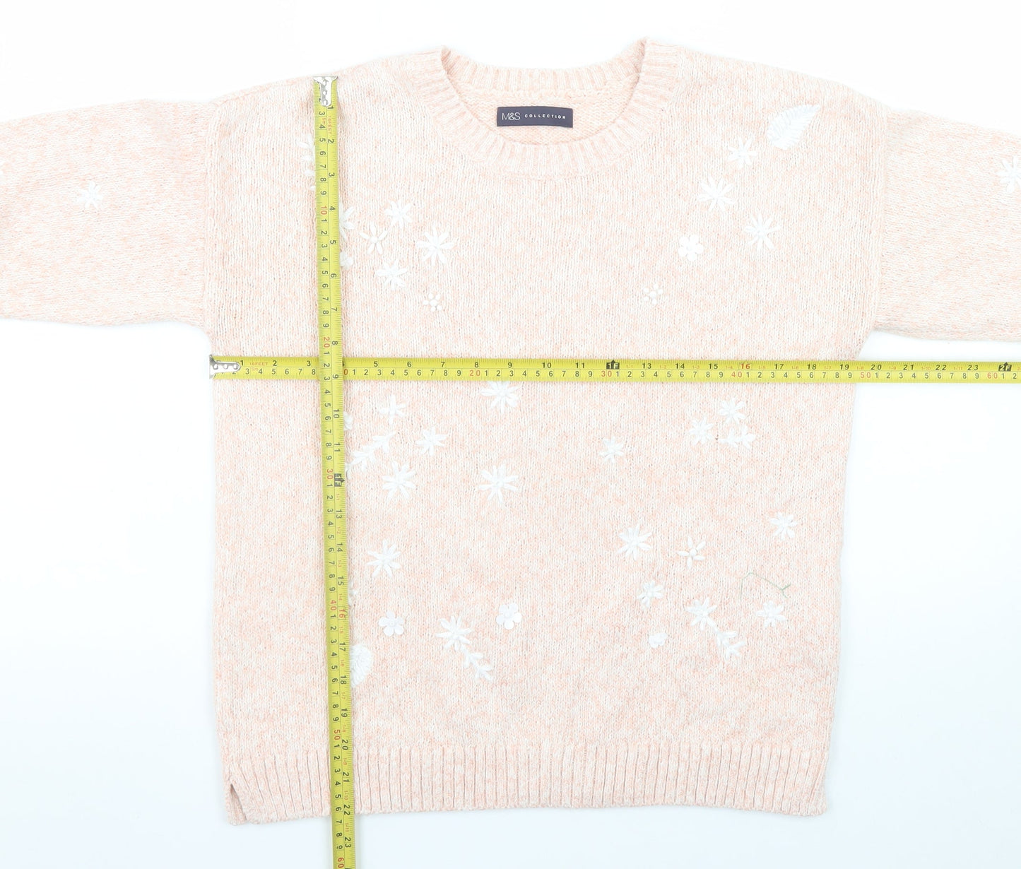 Marks and Spencer Women Beige Floral Embroidered Jumper Size 14