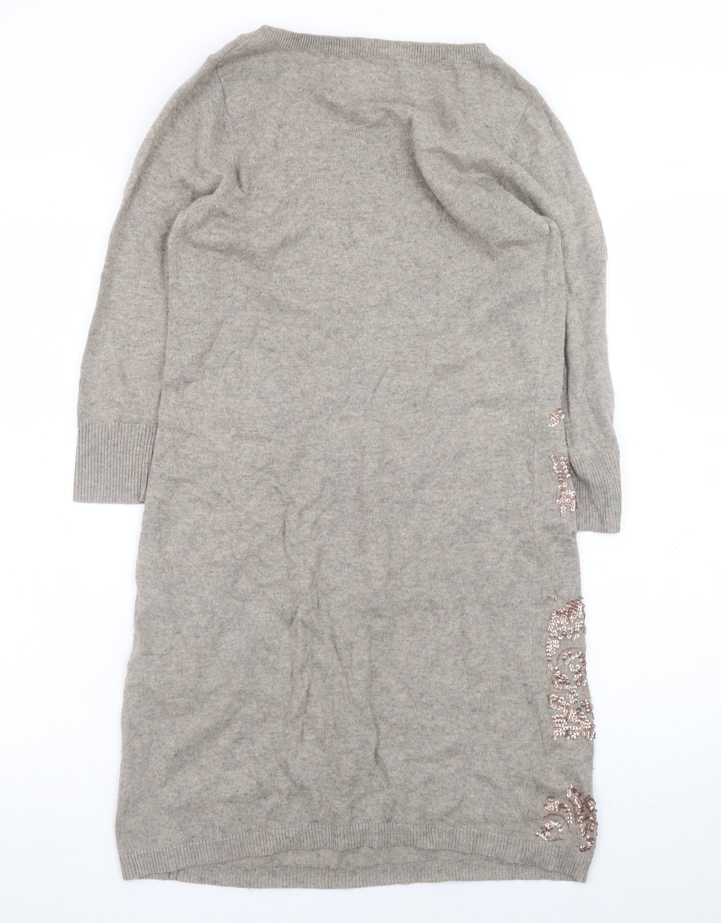 Monsoon Women Grey Sequin Floral Knit Jumper Dress Size S