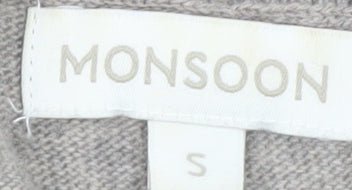 Monsoon Women Grey Sequin Floral Knit Jumper Dress Size S