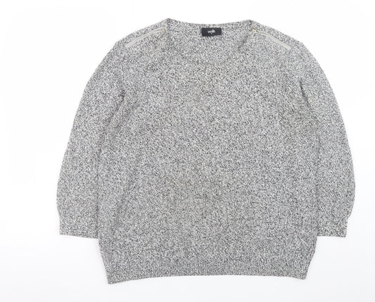 Wallis Womens Grey Knit Pullover Jumper M Long Sleeve Zip Detail
