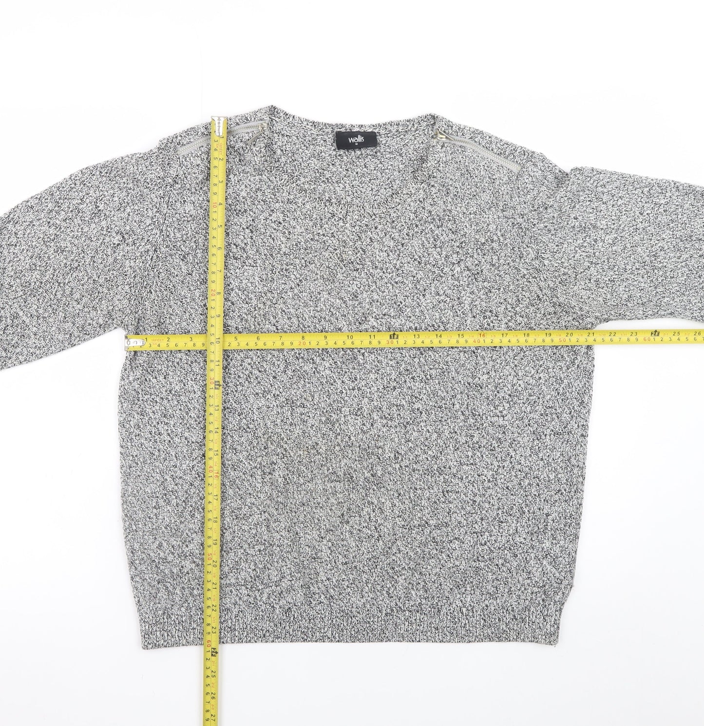 Wallis Womens Grey Knit Pullover Jumper M Long Sleeve Zip Detail