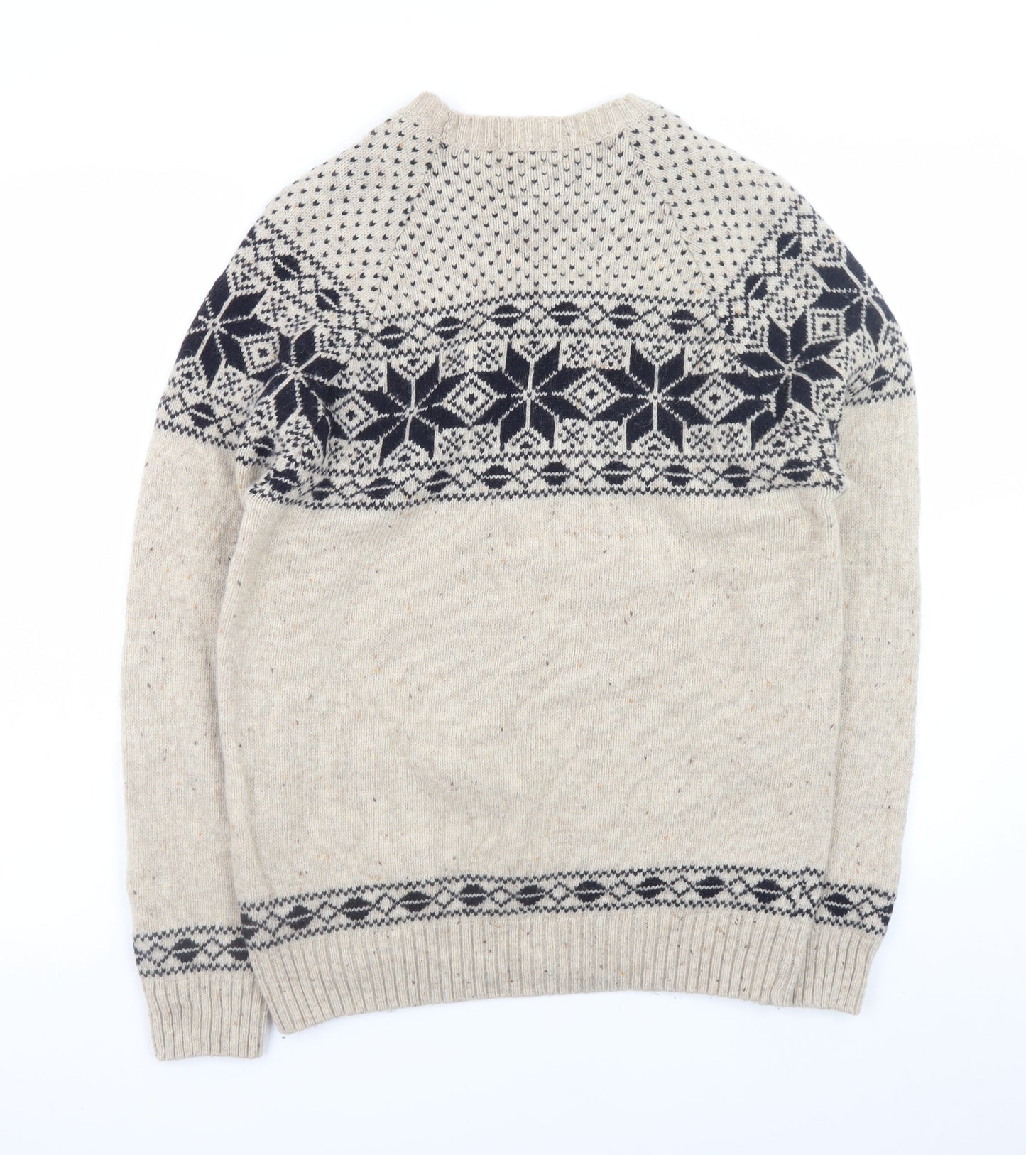 Criminal Mens Beige Fair Isle Wool Blend Crew Neck Jumper M