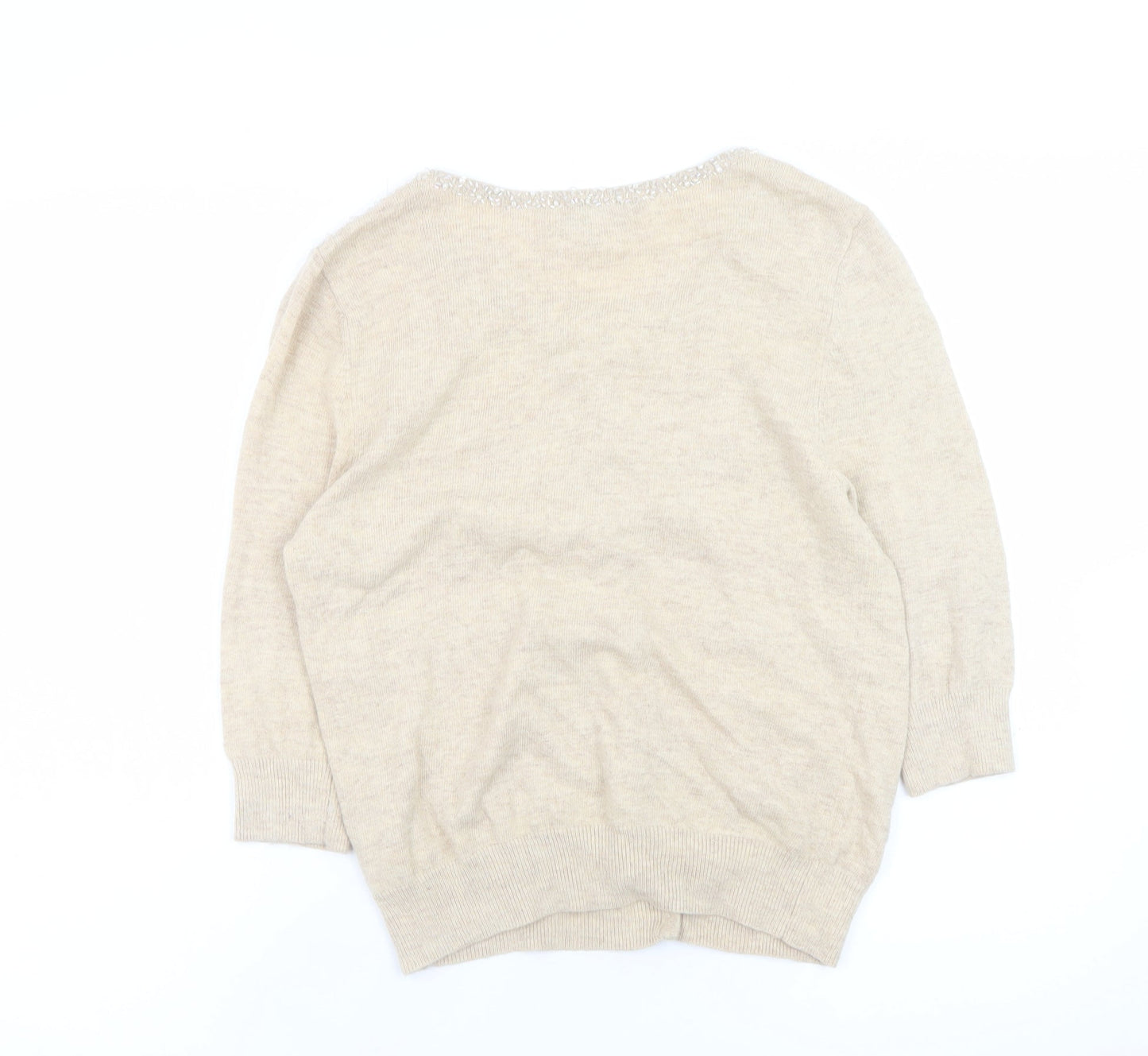 Edina Ronay Women Beige Cardigan UK 10 Lace Collar Angora Blend