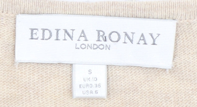Edina Ronay Women Beige Cardigan UK 10 Lace Collar Angora Blend