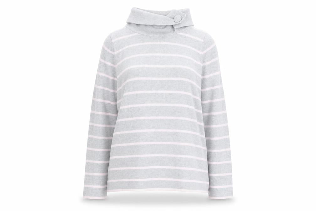 Marks & Spencer Women Grey Striped High Neck Cotton Jumper UK 12