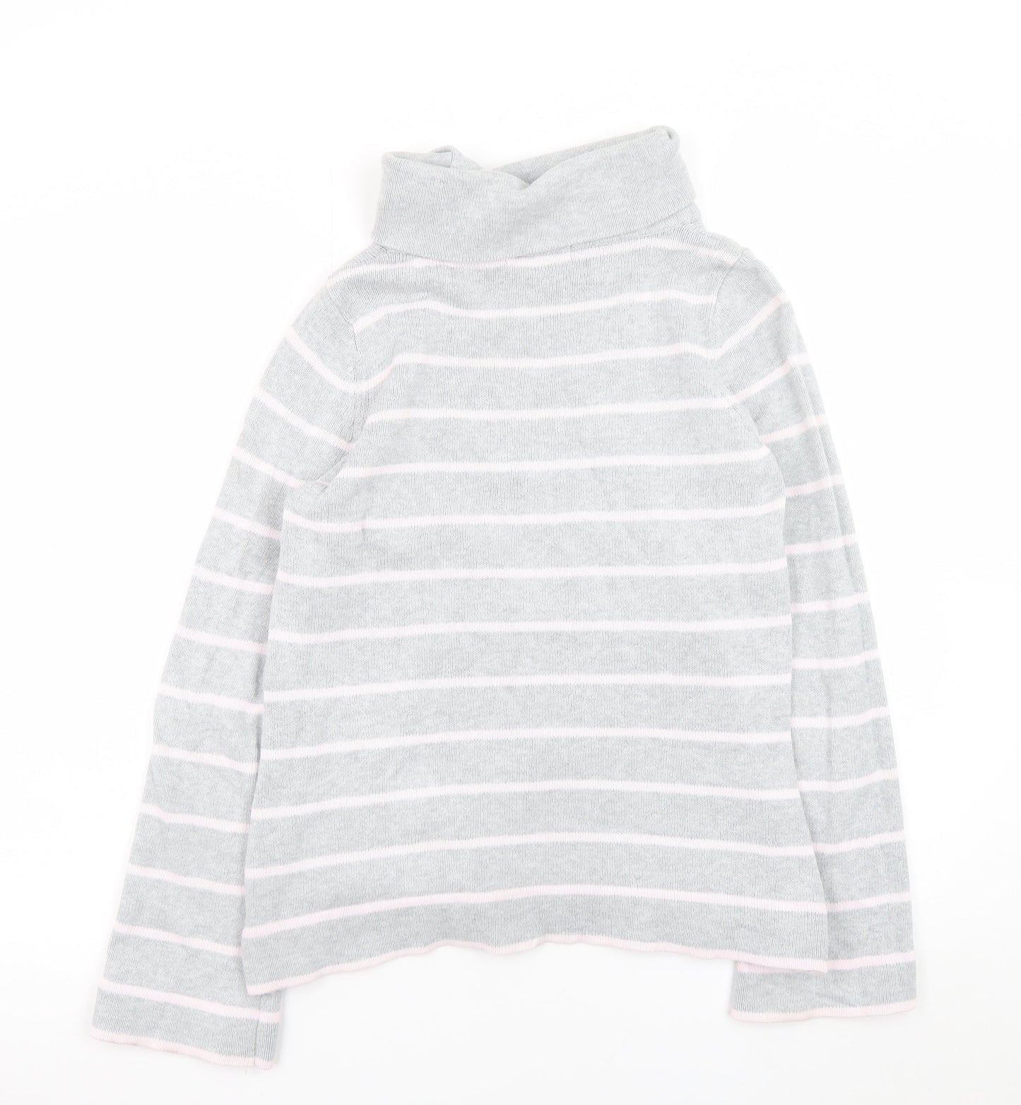 Marks and Spencer Women Grey Striped High Neck Cotton Jumper UK 12