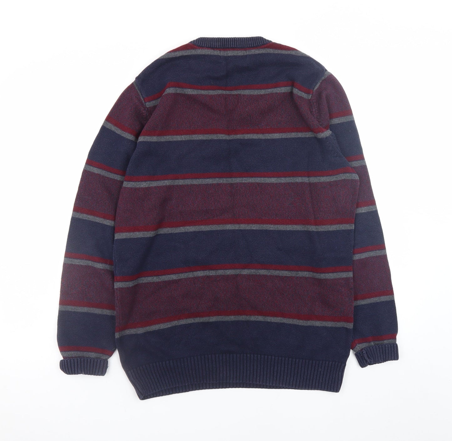 Maine New England Men’s Blue Striped Cotton V-Neck Jumper Size S