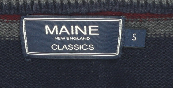 Maine New England Men’s Blue Striped Cotton V-Neck Jumper Size S
