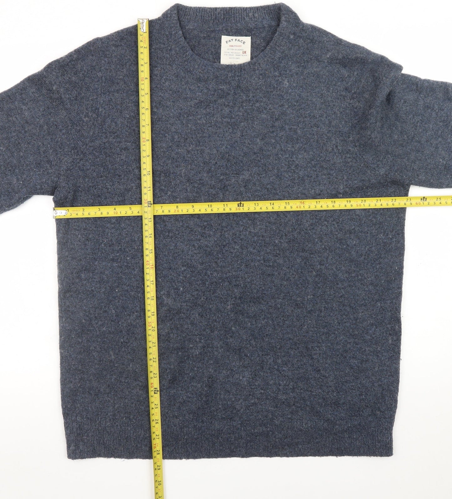 Fat Face Men's Blue Wool Blend Crew Neck Pullover Jumper Size L