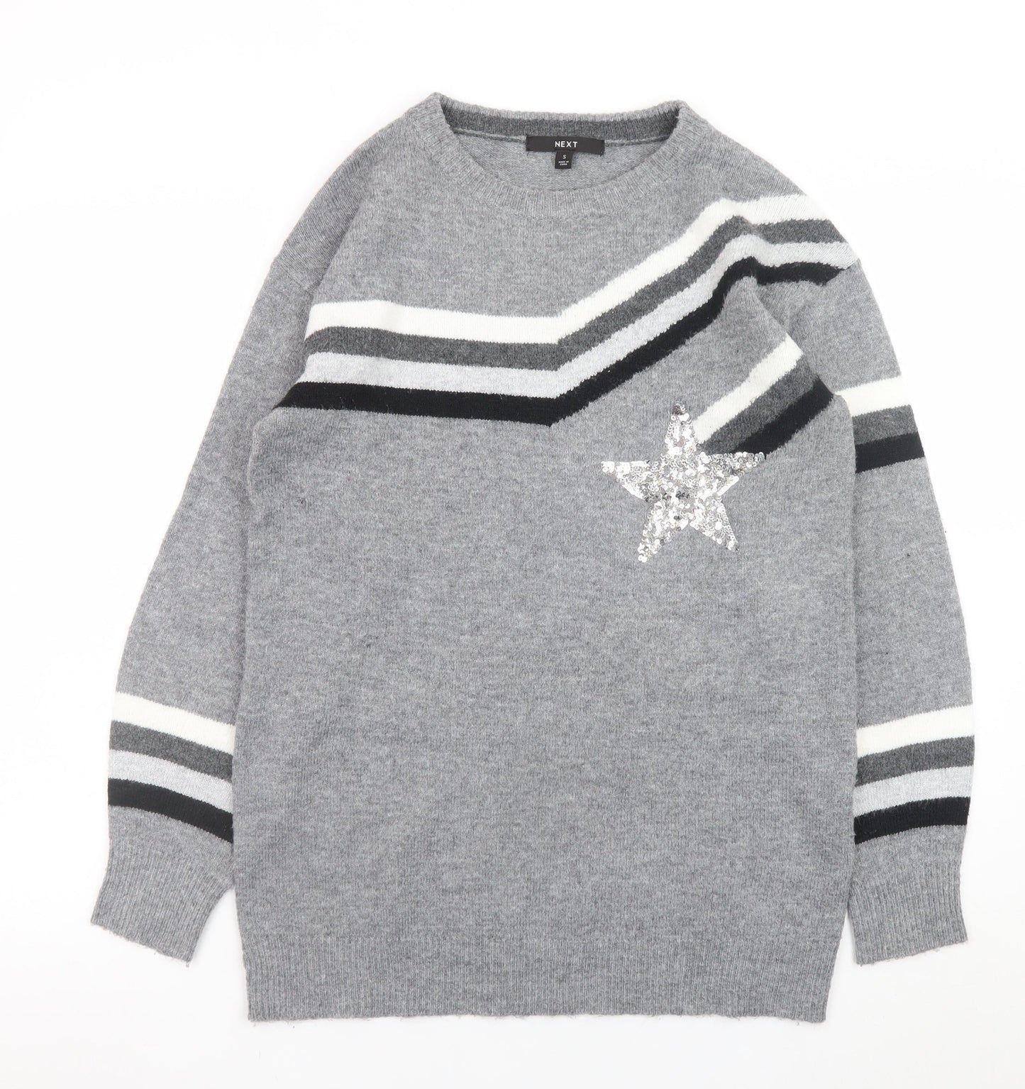Next Women Grey Sequin Star Striped Knit Jumper Size S