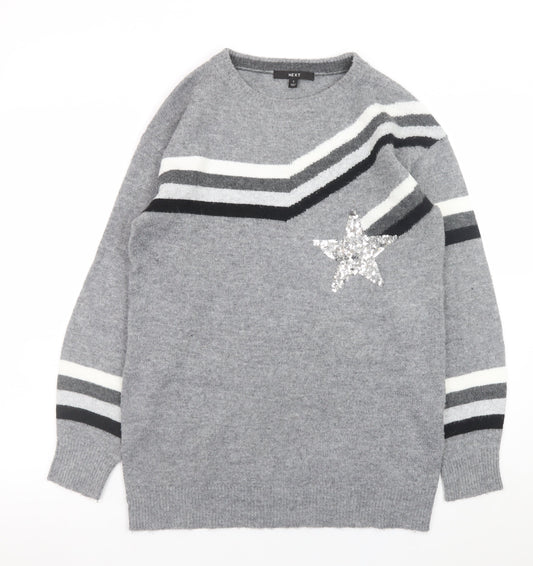 Next Women Grey Sequin Star Striped Knit Jumper Size S
