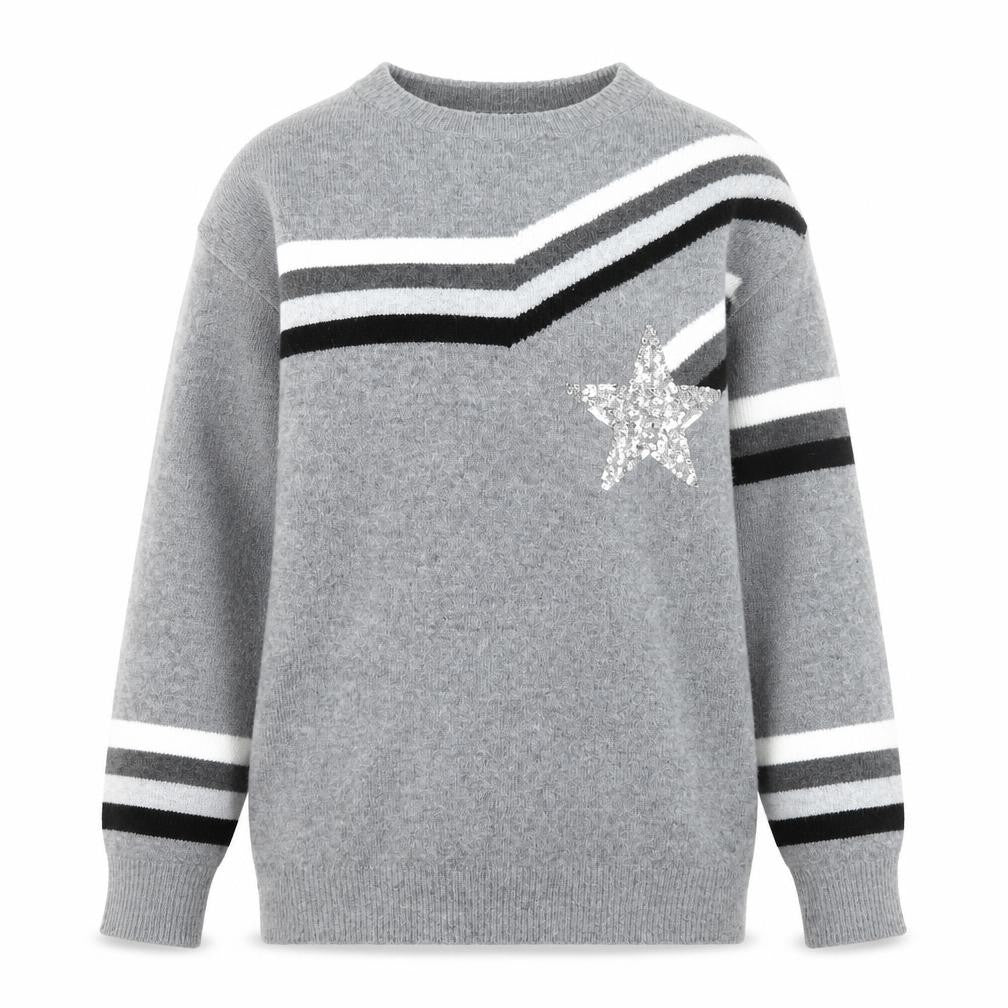 Next Women Grey Sequin Star Striped Knit Jumper Size S