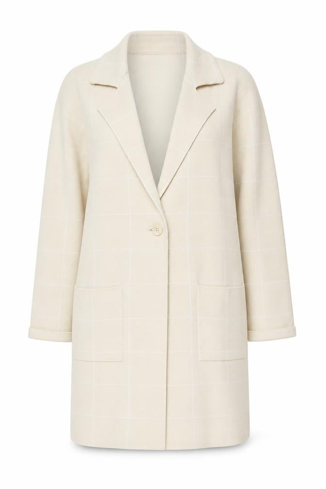 Centigrade Women’s Beige Long Check Coatigan M Classic Smart Casual
