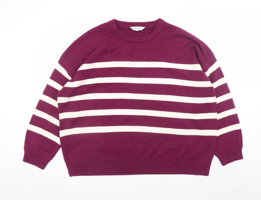 Next Women’s Purple Striped Cotton Acrylic Crew Neck Jumper XL
