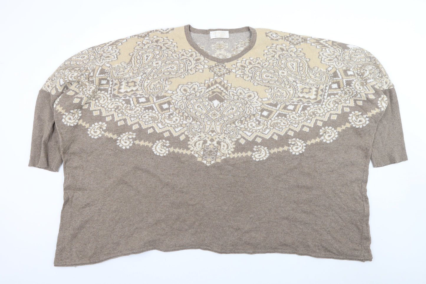 Spiritio di Artigiano Women's Beige Paisley Wool Blend V-Neck Jumper L