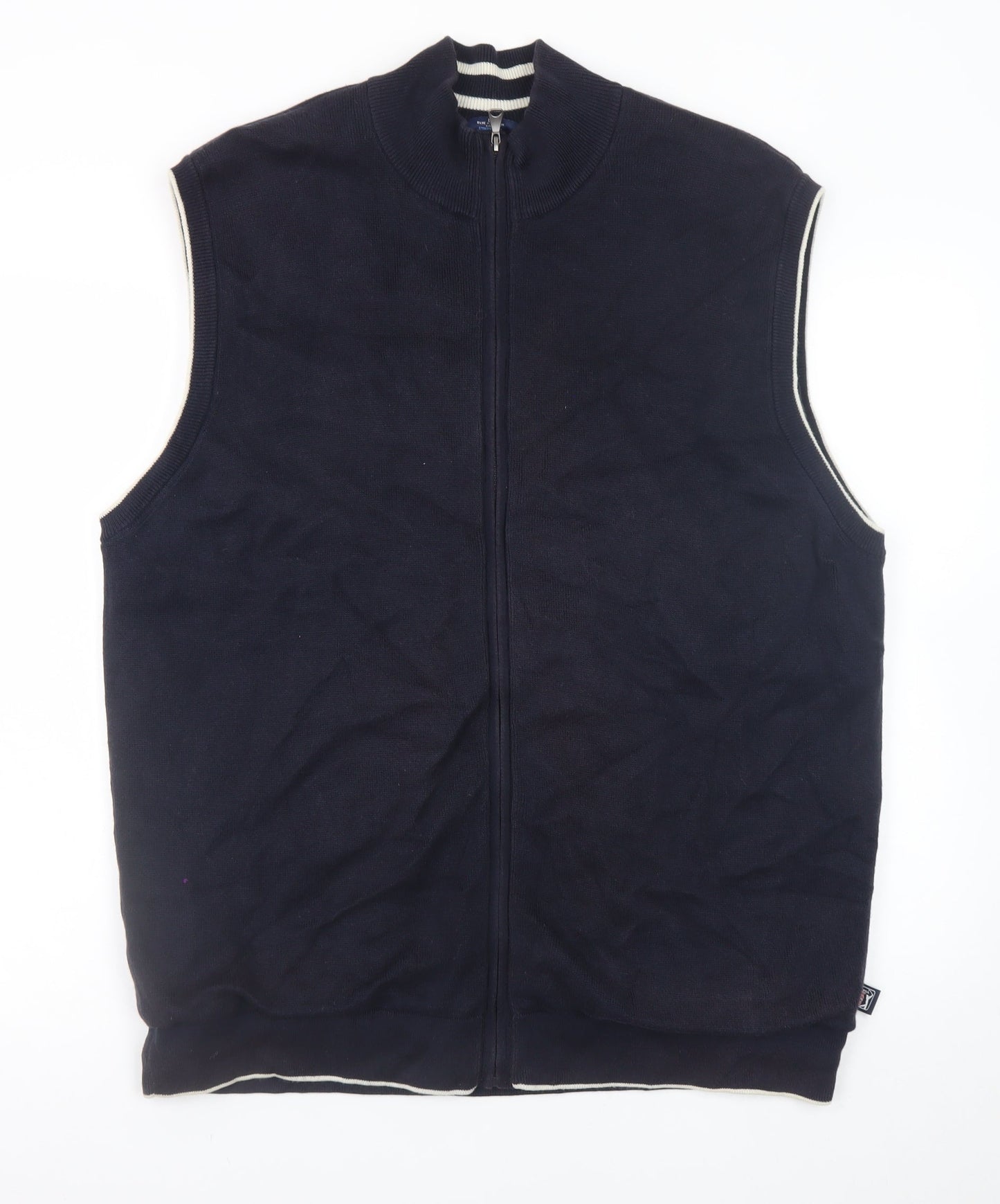 Marks and Spencer Men's Navy Blue 2XL Sleeveless Full Zip Cotton Vest