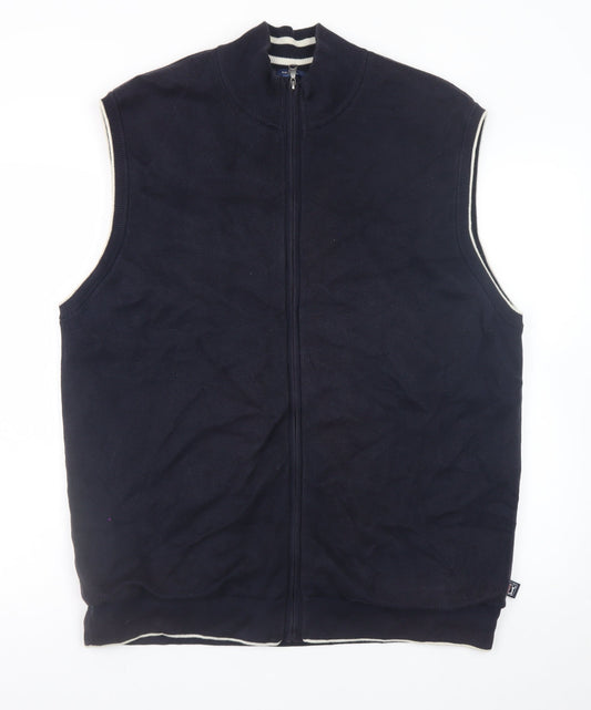 Marks and Spencer Men's Navy Blue 2XL Sleeveless Full Zip Cotton Vest