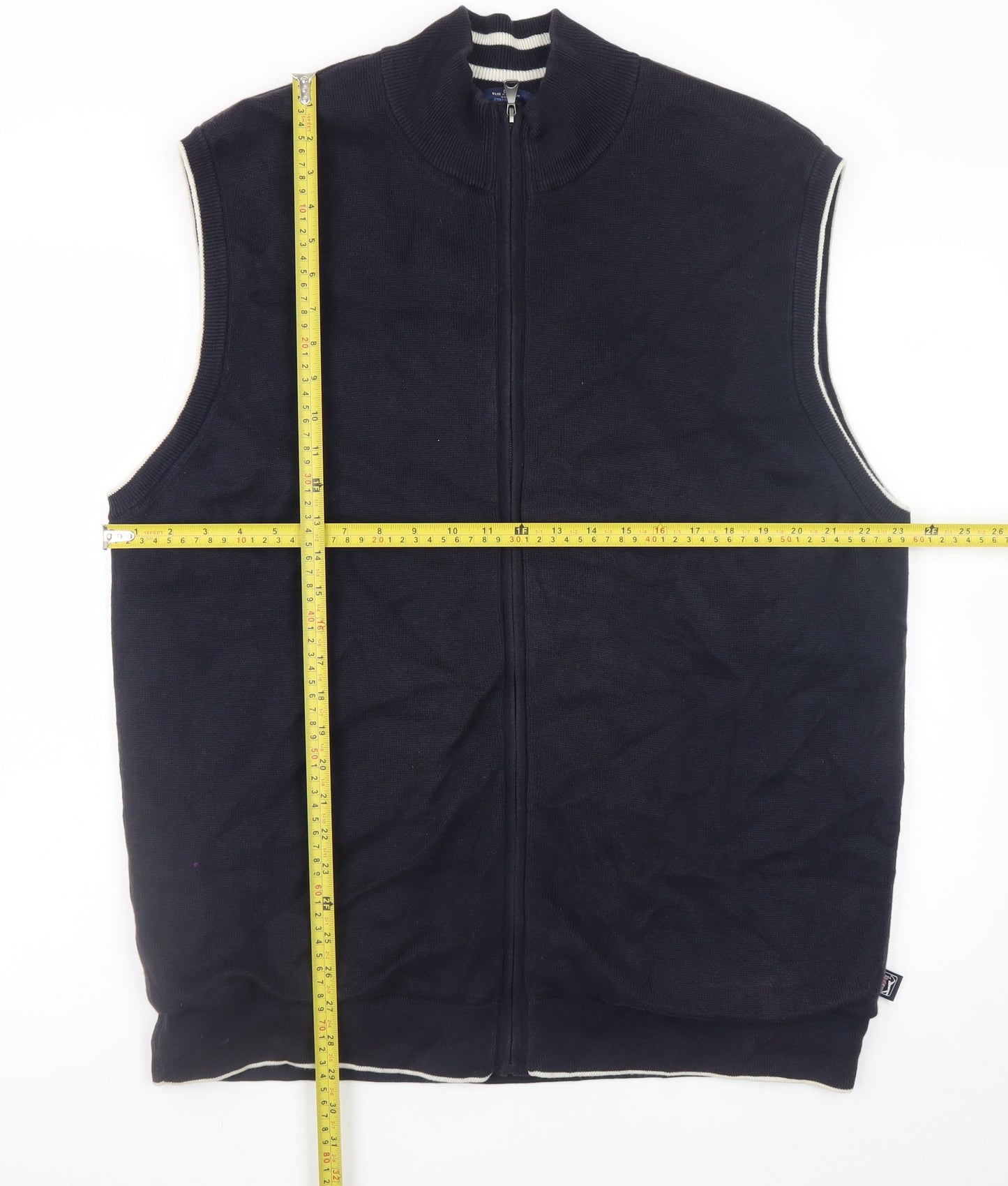 Marks and Spencer Men's Navy Blue 2XL Sleeveless Full Zip Cotton Vest