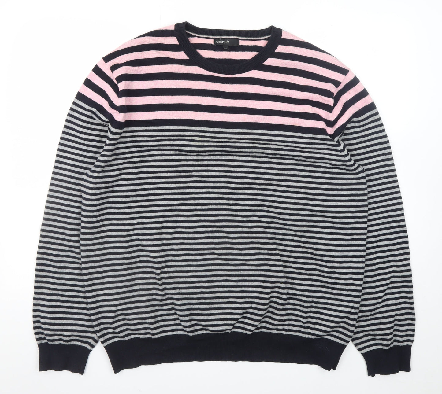 Marks and Spencer Men's Pink Striped Cotton Jumper XL