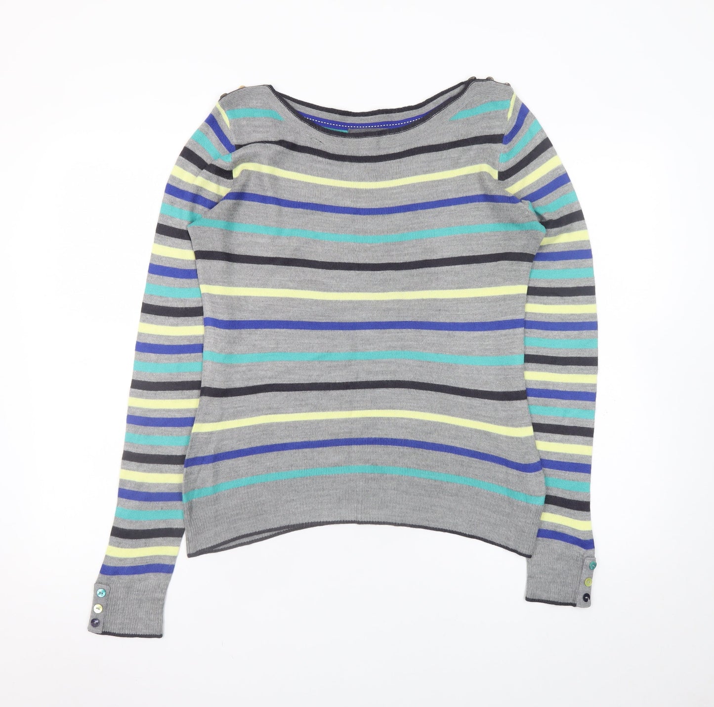 Marks and Spencer Womens Grey Multicoloured Striped Acrylic Jumper Size 8