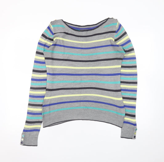 Marks and Spencer Womens Grey Multicoloured Striped Acrylic Jumper Size 8