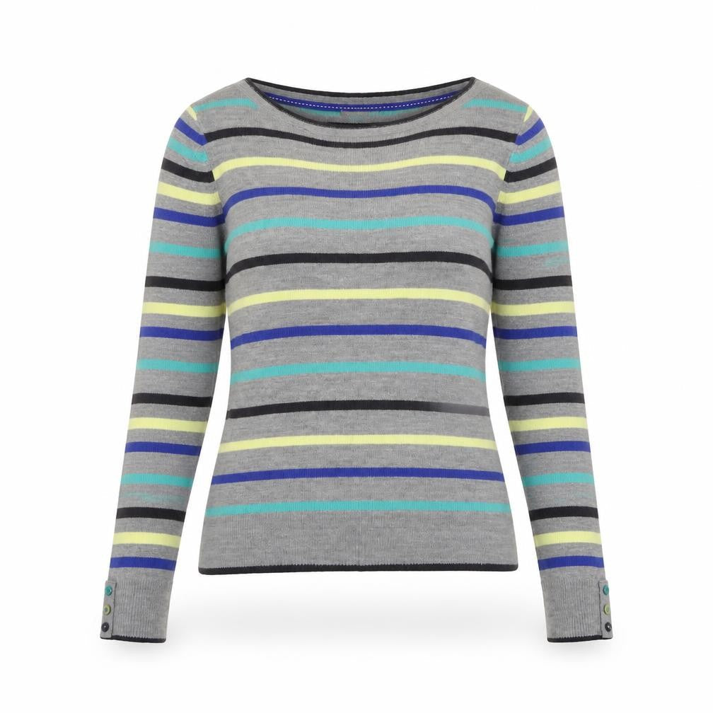 Marks & Spencer Womens Grey Multicoloured Striped Acrylic Jumper Size 8