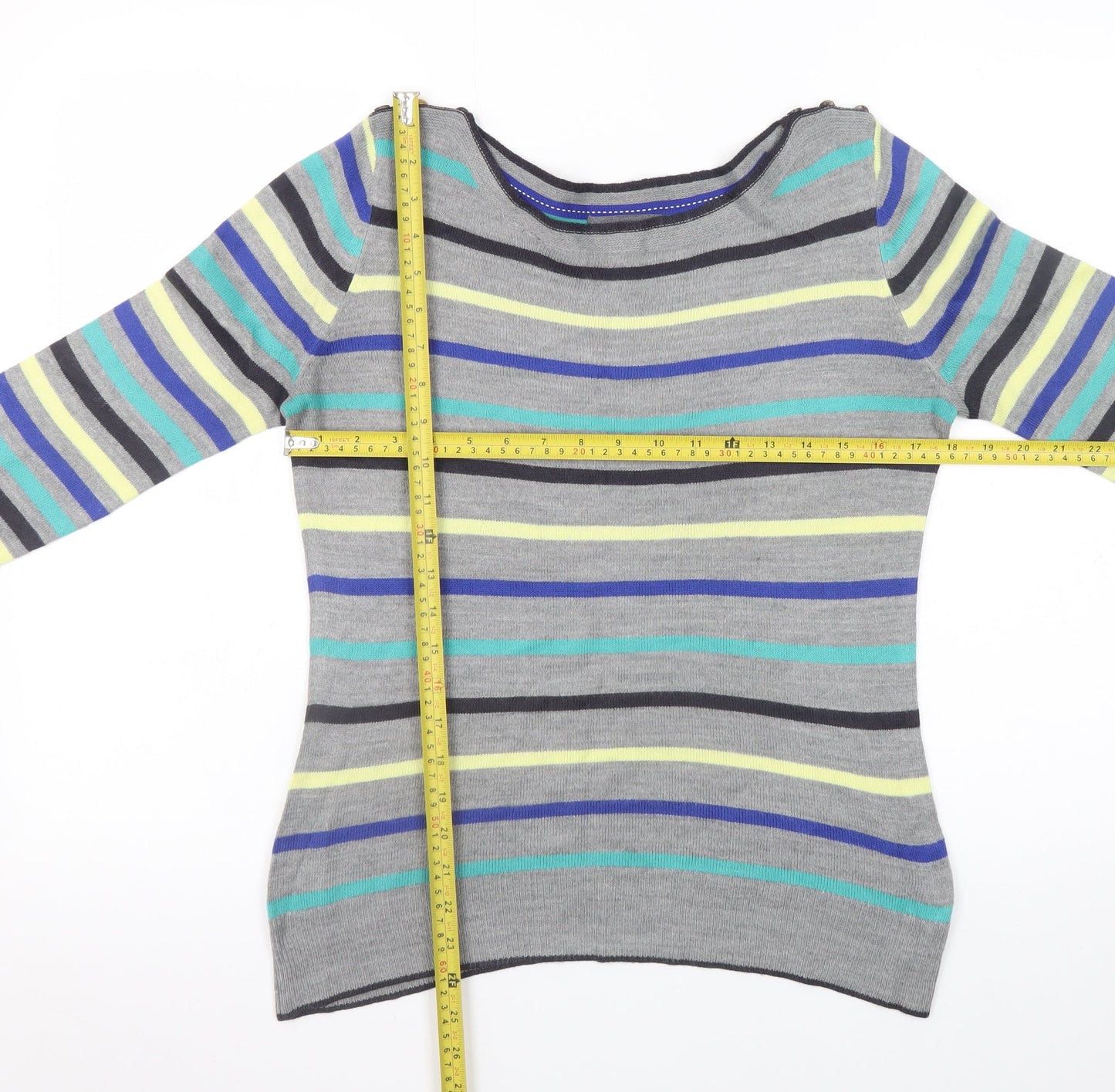 Marks and Spencer Womens Grey Multicoloured Striped Acrylic Jumper Size 8