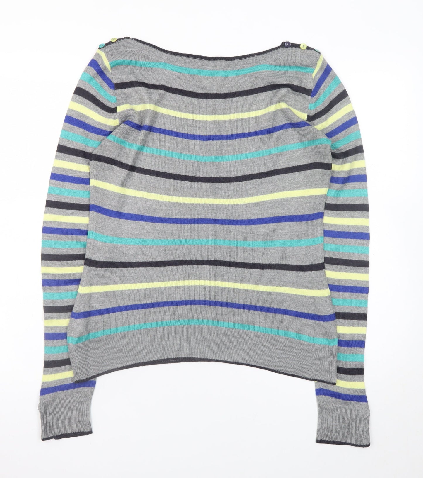 Marks and Spencer Womens Grey Multicoloured Striped Acrylic Jumper Size 8