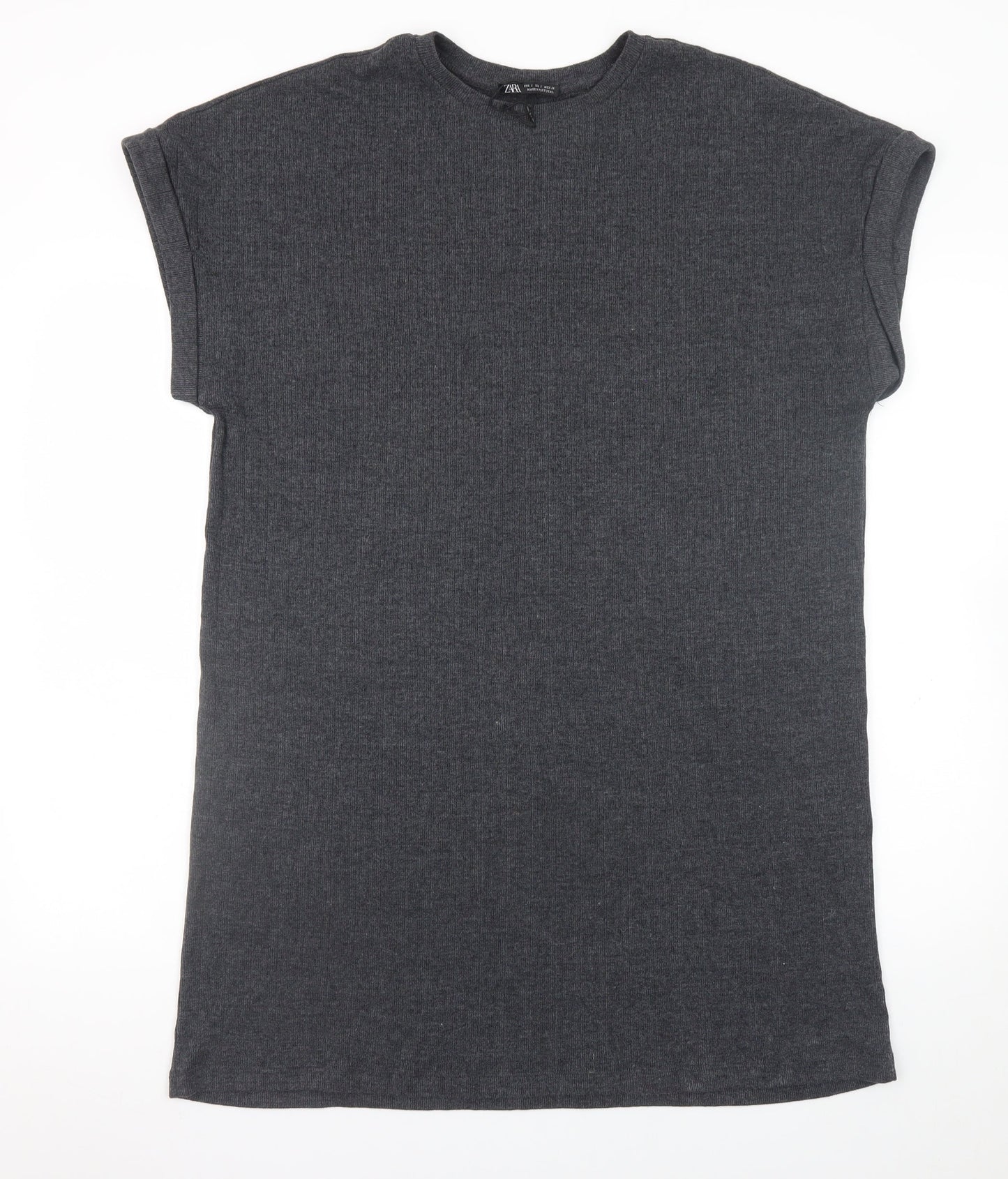 Zara Women Grey S T-Shirt Dress Short Sleeve Casual Jersey