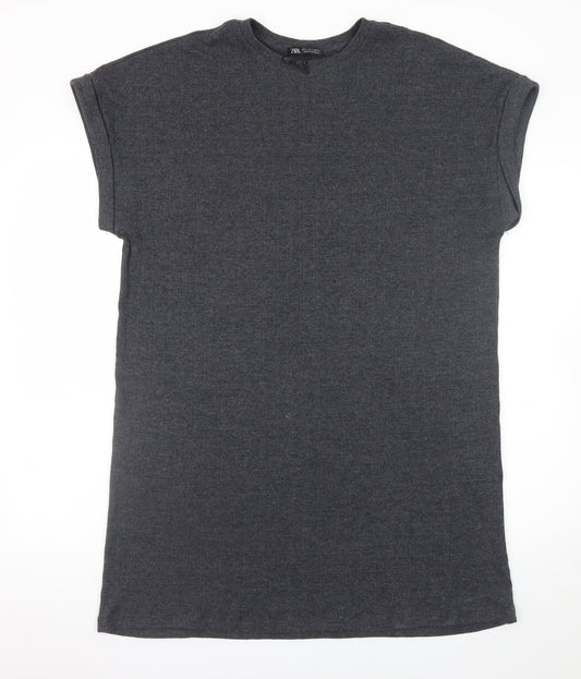 Zara Women Grey S T-Shirt Dress Short Sleeve Casual Jersey