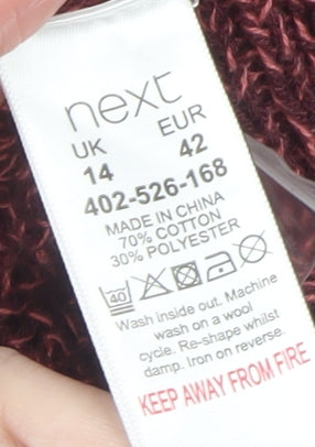 Next Women Red V-Neck Open-Knit Jumper Size 14 Cotton Blend