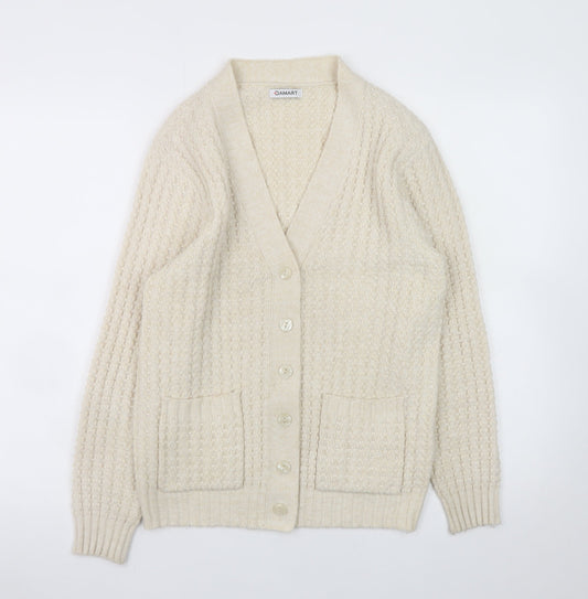 Damart Women's Beige V-Neck Knit Cardigan Size S Acrylic Wool