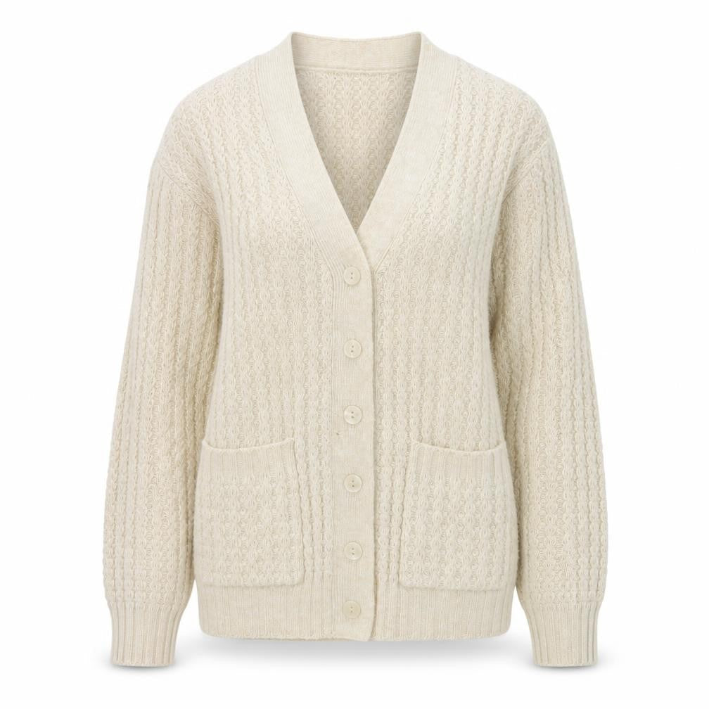 Damart Women's Beige V-Neck Knit Cardigan Size S Acrylic Wool
