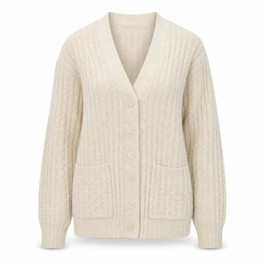 Damart Women's Beige V-Neck Knit Cardigan Size S Acrylic Wool