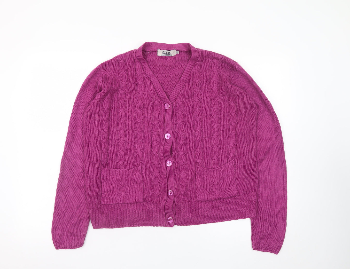 Honor Millburn Women's Purple V-Neck Cable Knit Cardigan Size 14