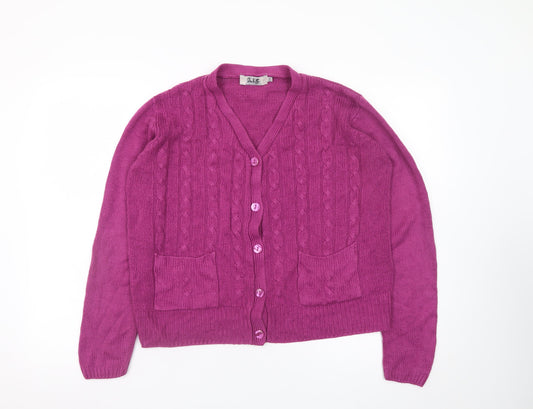Honor Millburn Women's Purple V-Neck Cable Knit Cardigan Size 14