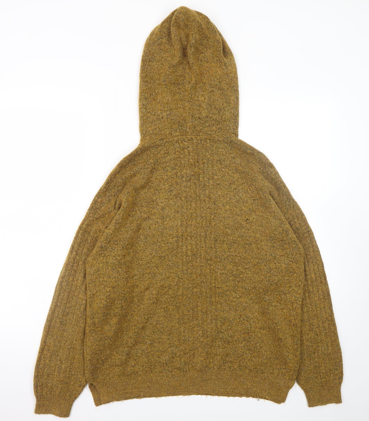 Fransa Women Mustard Hooded Wool Blend Jumper Size L Relaxed Fit