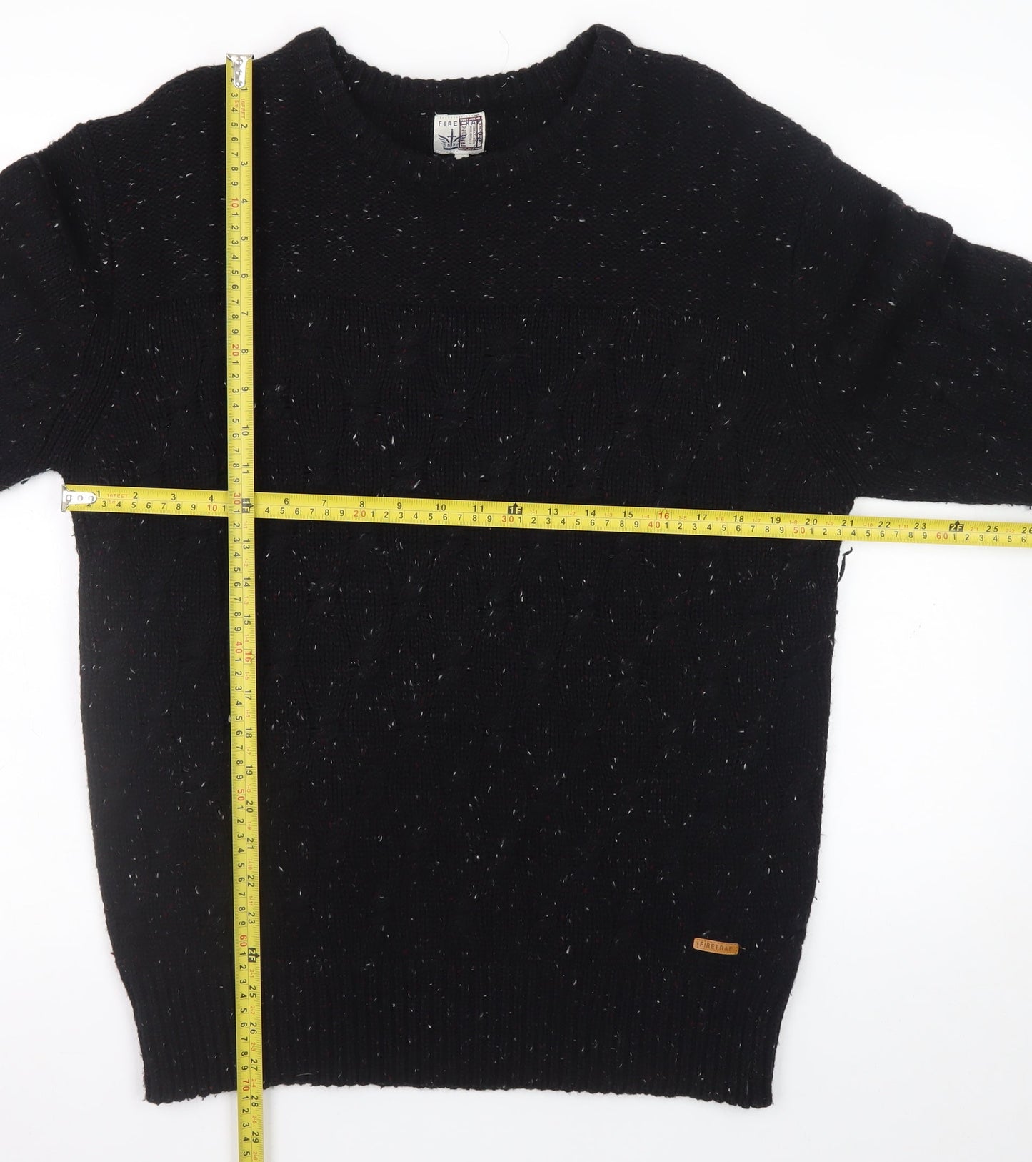 Firetrap Men's Black XL Cable-Knit Crew Neck Jumper