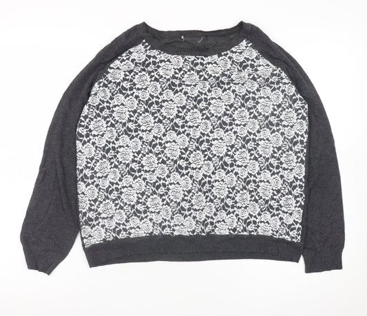 Marks and Spencer Womens Grey Floral Lace Front Pullover Jumper UK 16