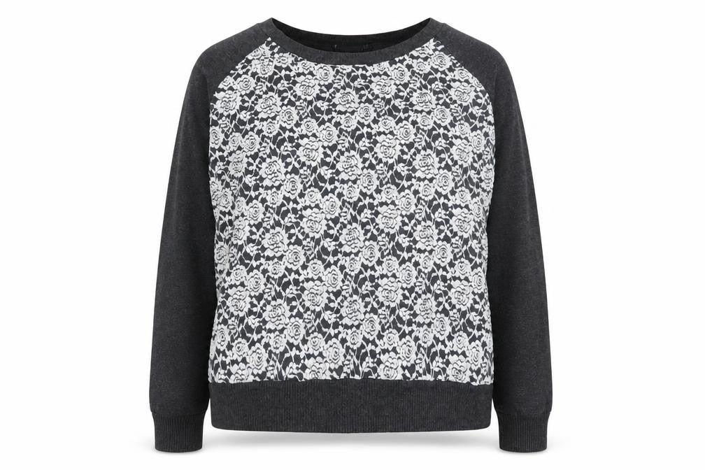 Marks & Spencer Womens Grey Floral Lace Front Pullover Jumper UK 16