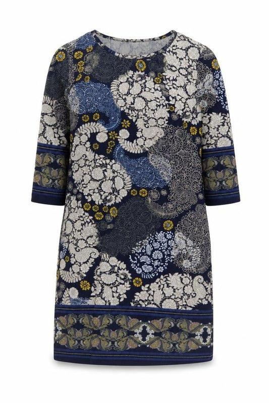 Apricot Women Blue Floral Shift Dress UK 10 Stretch Jersey 3/4 Sleeve