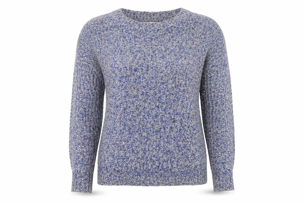 Monsoon Women Blue Sequin Knit Jumper Size S Boat Neck Long Sleeve