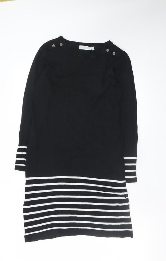 JoJo Maman Bébé Women Black Striped Knit Shift Dress Size S