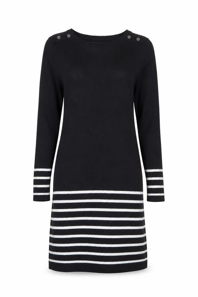 JoJo Maman Bébé Women Black Striped Knit Shift Dress Size S