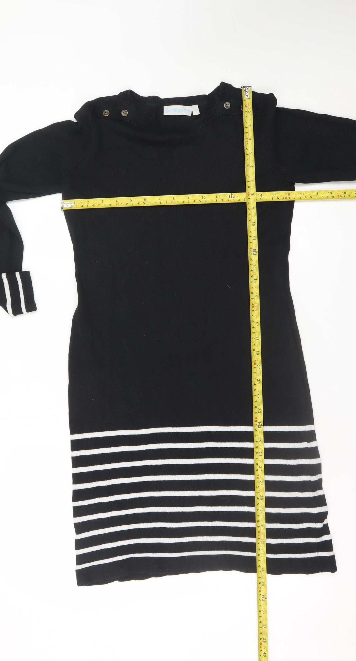 JoJo Maman Bébé Women Black Striped Knit Shift Dress Size S