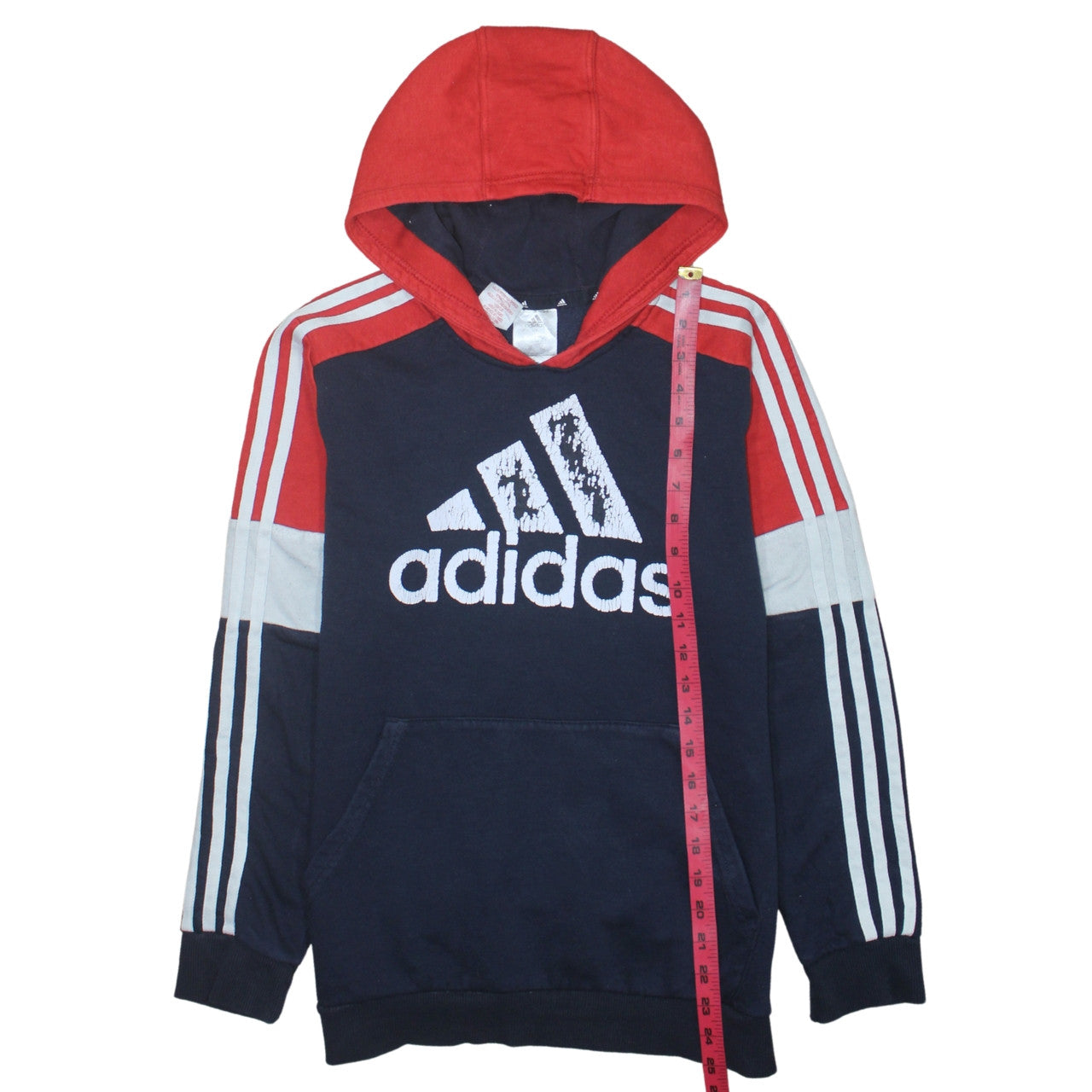 Adidas Boys Blue Red Pullover Hoodie 13-14 Years Graphic Fleece Sweatshirt