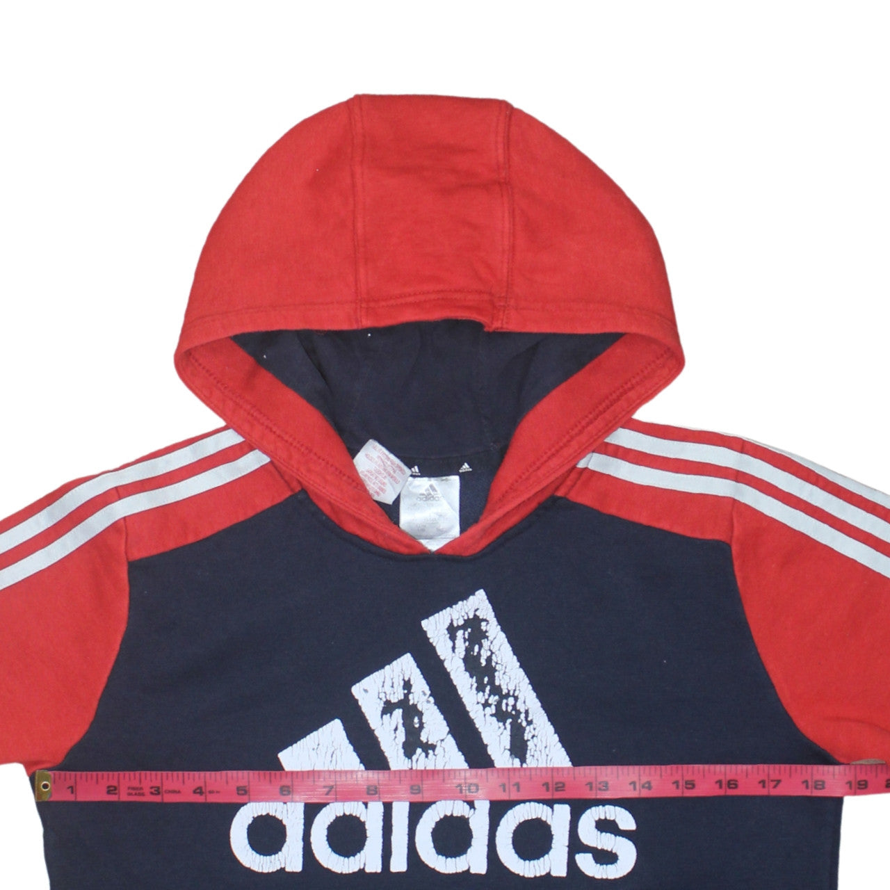 Adidas Boys Blue Red Pullover Hoodie 13-14 Years Graphic Fleece Sweatshirt