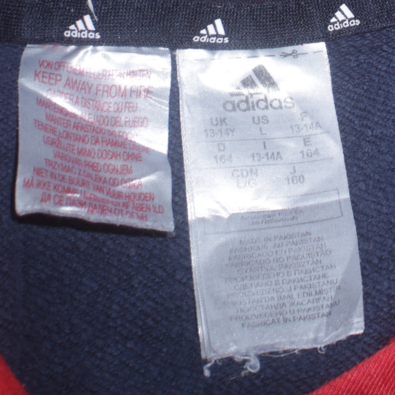 Adidas Boys Blue Red Pullover Hoodie 13-14 Years Graphic Fleece Sweatshirt