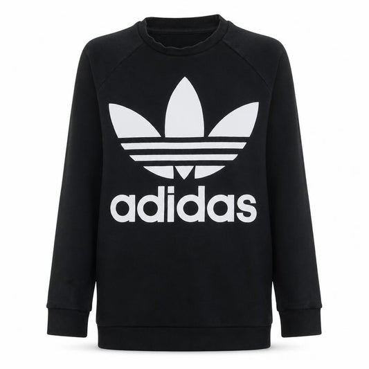 Adidas Womens Black Size 8 Crew Neck Trefoil Logo Sweatshirt